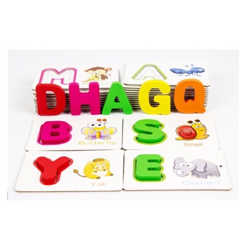 English letters wooden with wipe clean cards - mainan edukasi anak- kado anak - hadiah anak