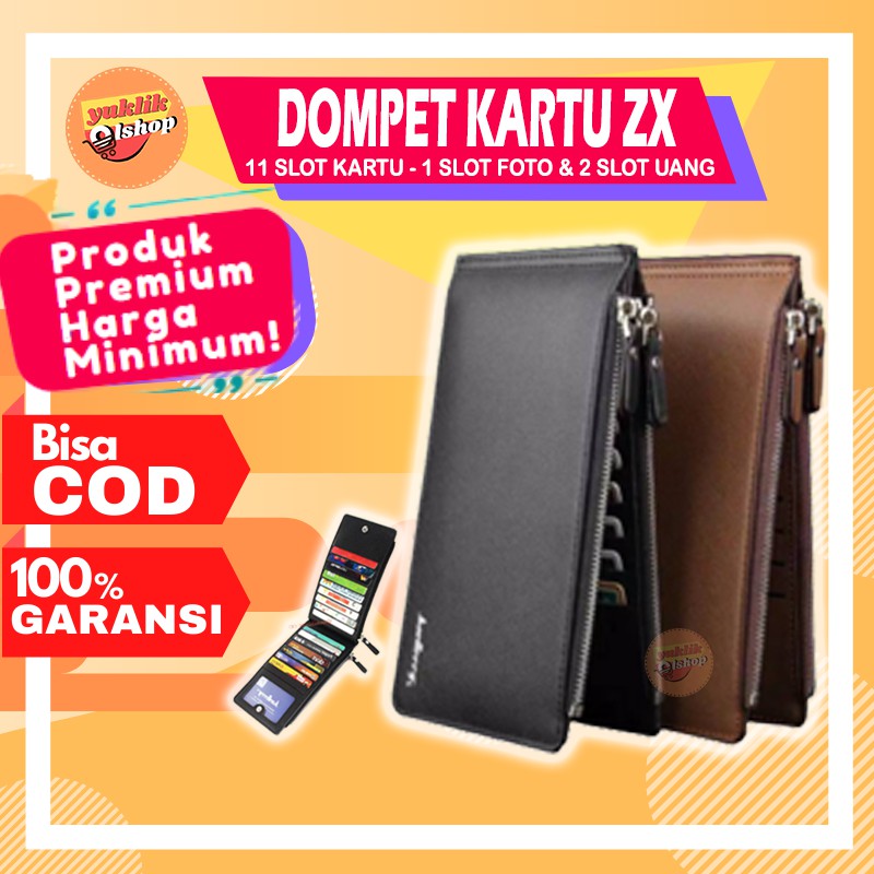 Dompet Panjang Pria Wanita Cowok Cewek Murah Kulit Asli Tipis Resleting Tali Import - BAE ZIPPER ZX