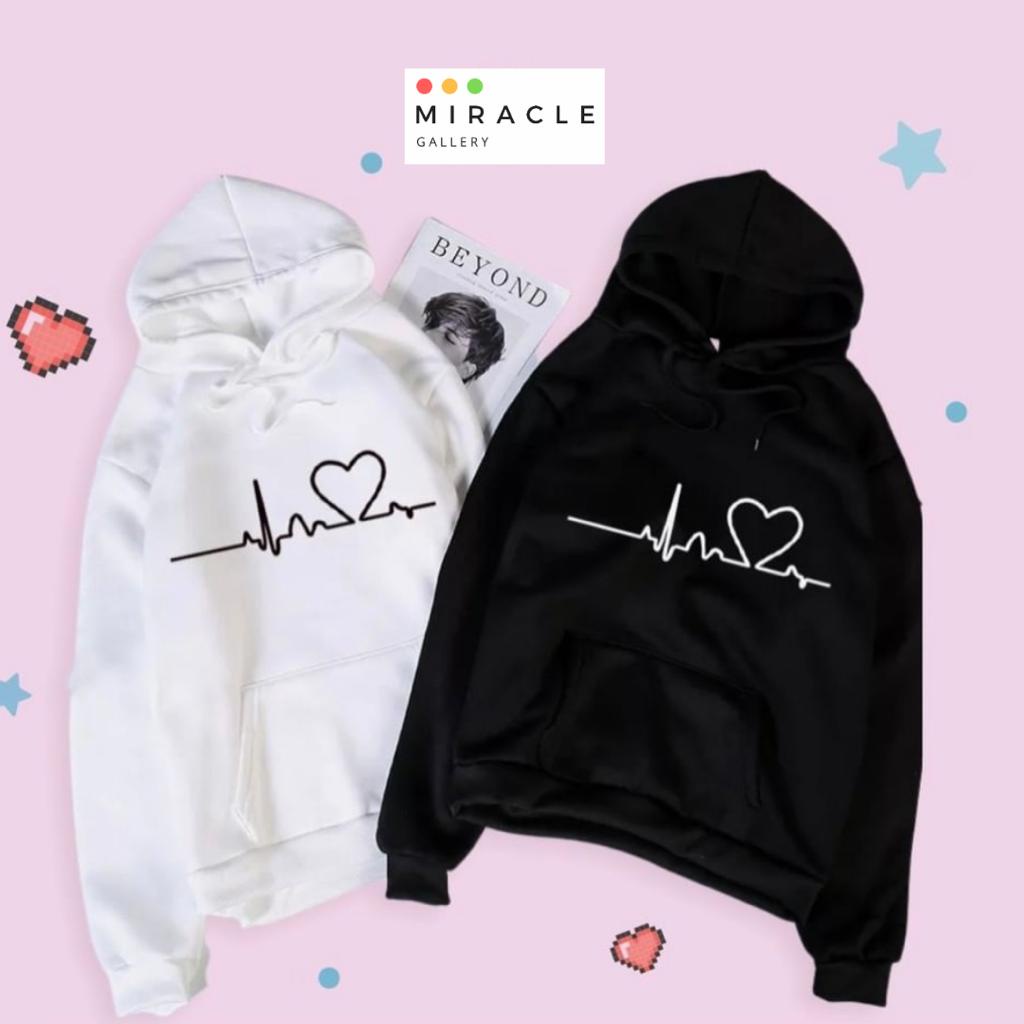 Sweater Hoodie Couple / Jaket pasangan LOVE BEAT Bahan Fleece Premium