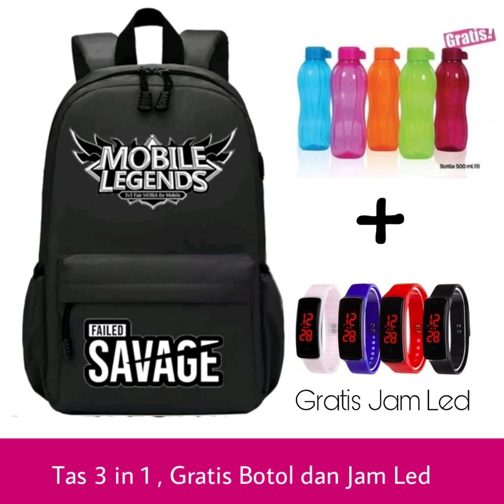 tas ransel anak MOBILE LEGEND - tas sekolah anak SD laki - tas anak laki BONUS JAM LED dan BOTOL