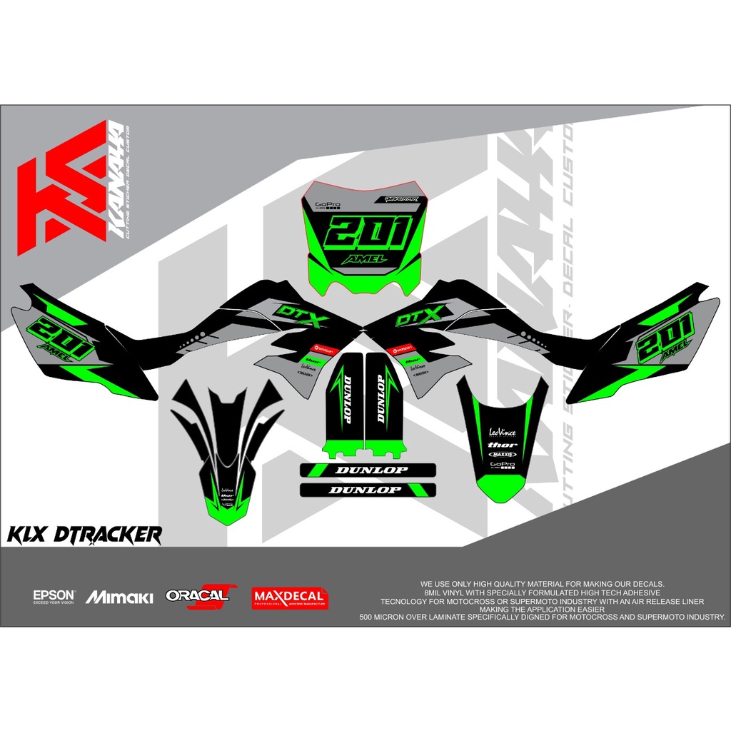 Decal KLX Dtracker Sticker KLX / DTracker   Warna Hijau Hitam Bebas Custom Nama Dan Nomor