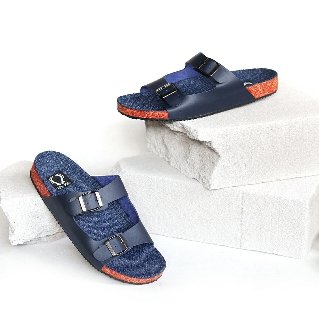 KOJO x KENICHI 2 - Sandal Pria Slide Cowok Casual Slop Distro Kulit PU Coklat Hitam Navy Original KOJO KENICHI 02