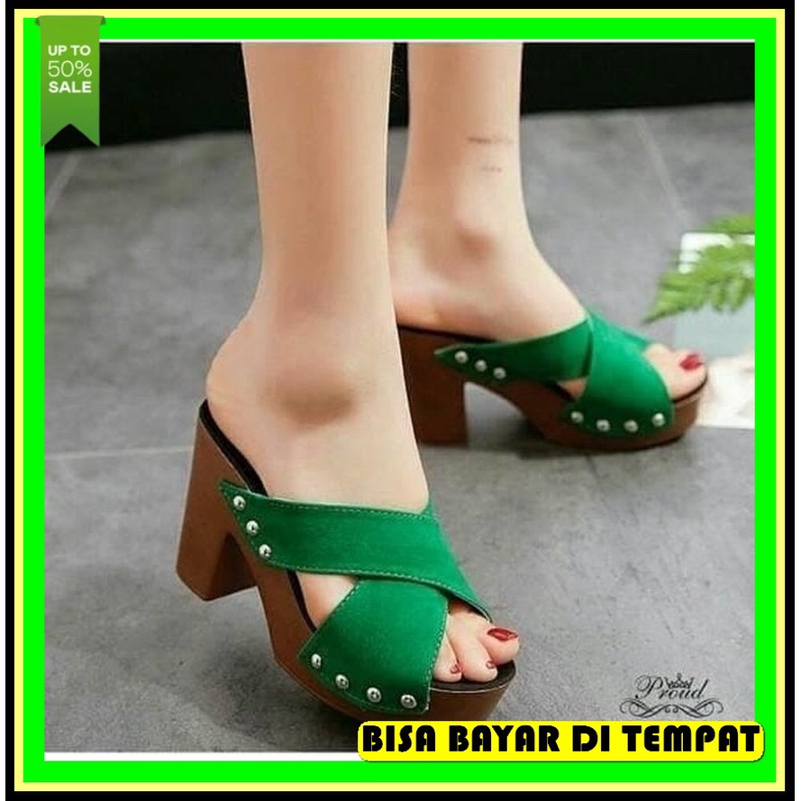 High Heels Pesta Import Wanita Sendal Kondangan Cewek Kekinian Murah S High Heels Jh100 Hijau - Hija