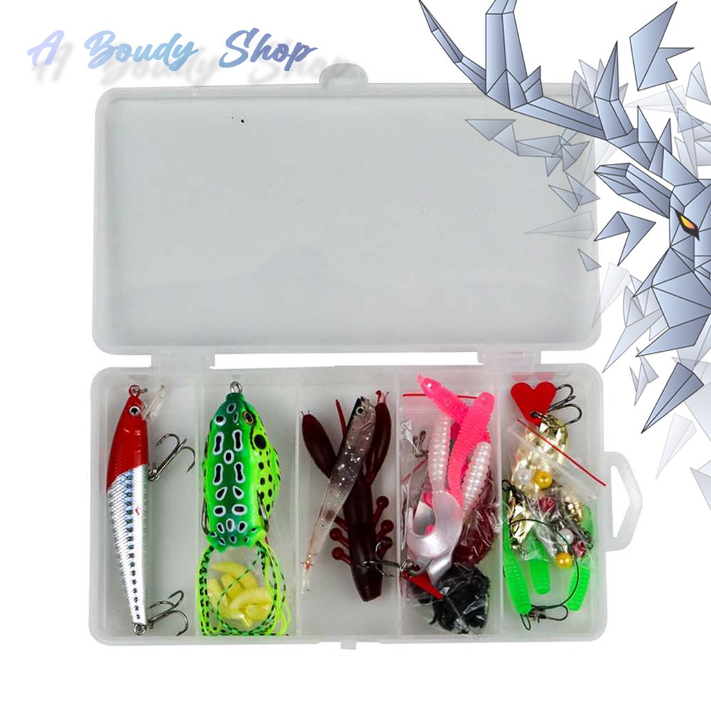 Umpan Pancing Ikan Tiruan Set Fishing Bait Kit 45 Pcs Silicone Bentuk Ikan Kecil katak Udang Cumi Ja