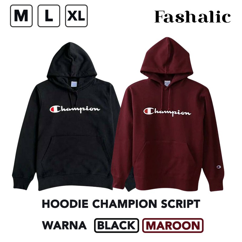 [COD] HOODIE SCRIPT CHAMPION LOGO UNISEX -JAKET SWEATER COWOK CEWEK ORIGINAL TERLARIS FULL TAG LABEl