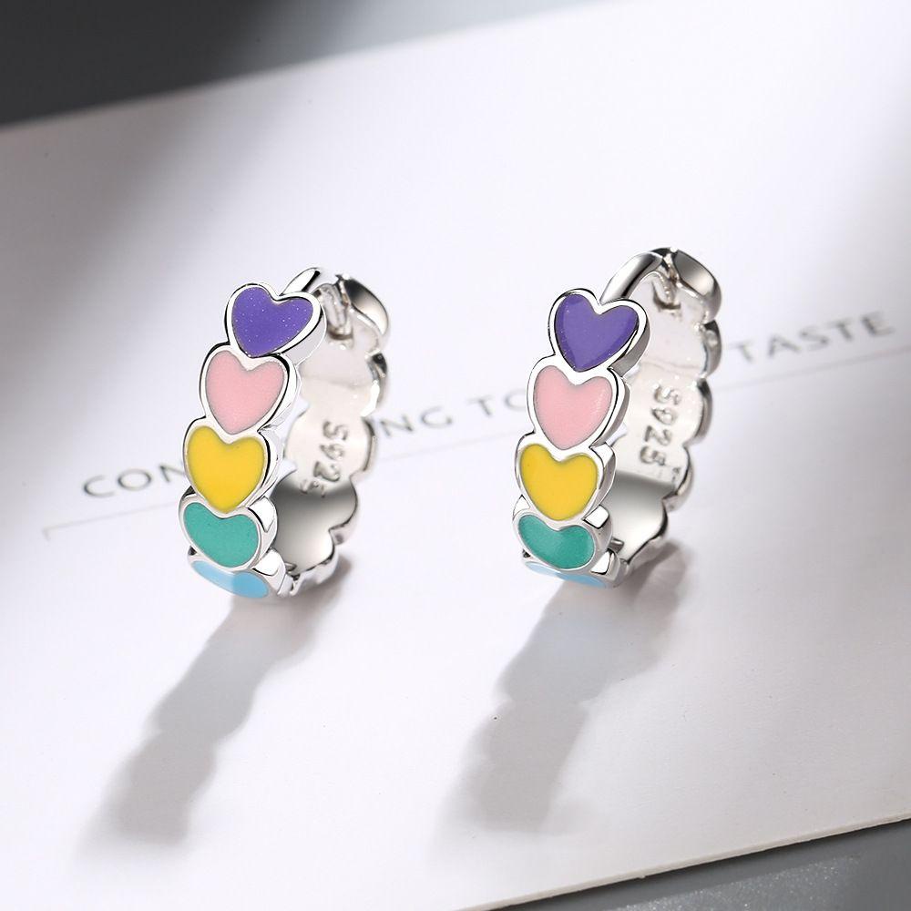 Lily Anting Wanita Gadis Enamel Romantis Pelangi Menjuntai Piercing Earring Hoops