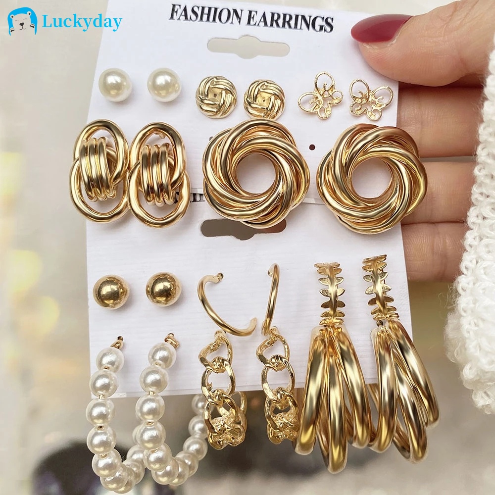 YEEZII Vintage Elegant Pearl Earrings Set Fashion Butterfly Star Drop Earring Gold Geometric Stud Earings for Women Accessories Jewelry Gift