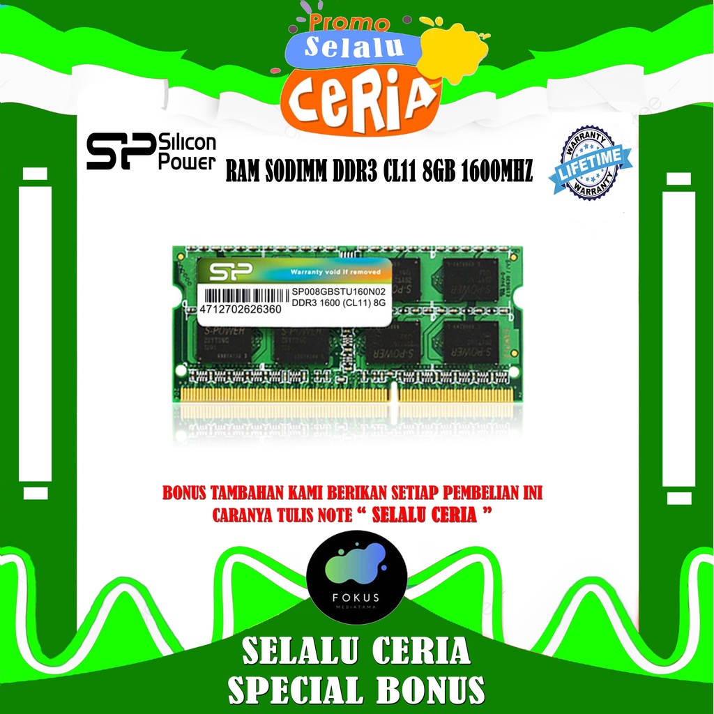 RAM SILICON POWER DDR3 1600MHz CL11 8GB SO-DIMM PC3-12800 SODIMM RAM Laptop