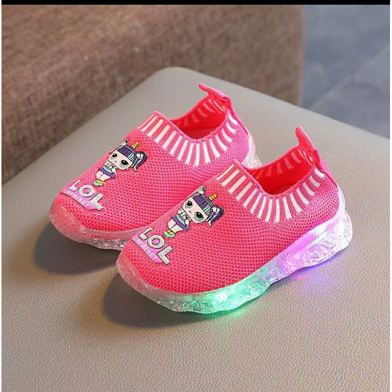 Sepatu sneaker Anak perempuan led LOL 1-6 thn