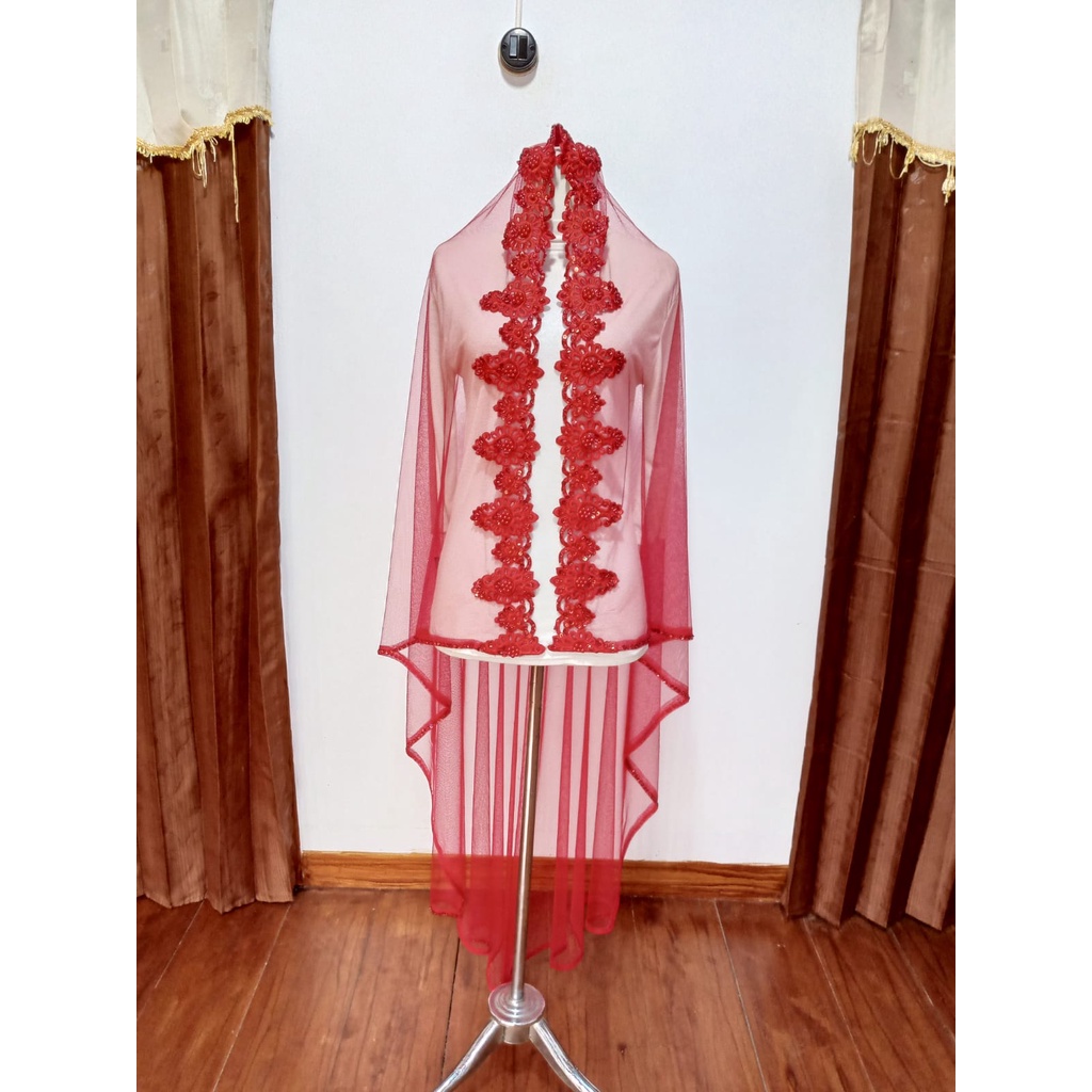 Slayer pengantin BORDIR MERAH Kerudung Pengantin Mutiara / Slayer Pengantin / Veil Wedding / Slayer 