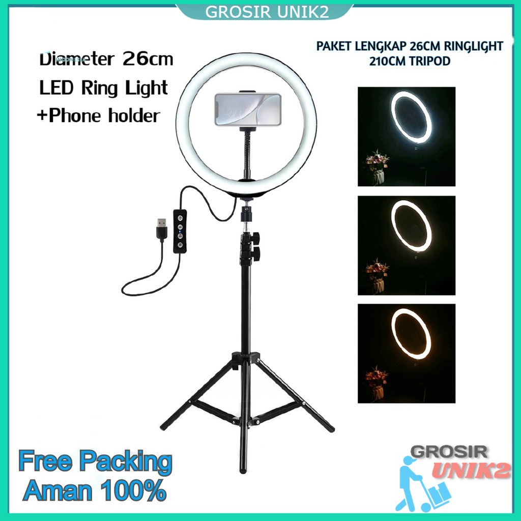 Ring Light Led 26cm Lampu 26 cm Make Up Vlog Ringlight Tiktok paket ring light tripod 2 meter