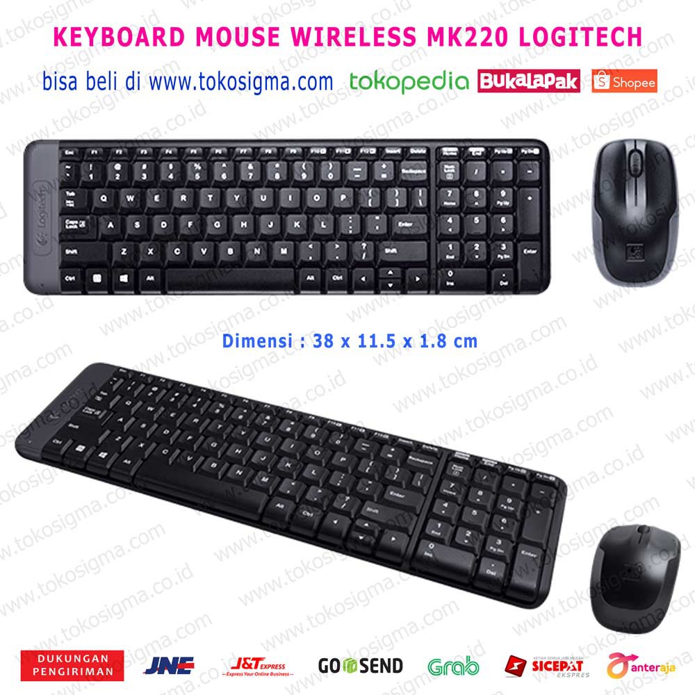 KEYBOARD MOUSE PAKET WIRELESS USB DONGLE LOGITECH MK-220 COMBO MK220