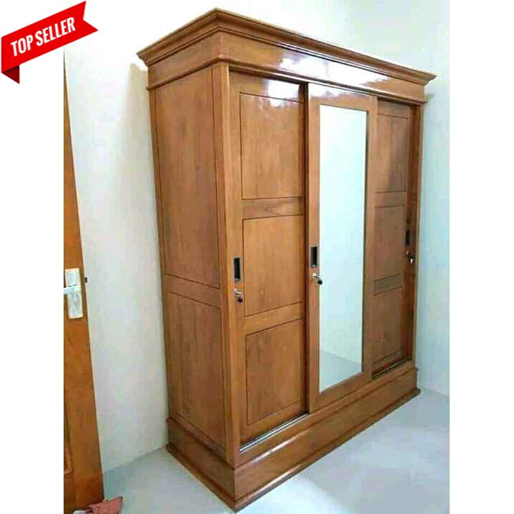 Shima Sliding Door Lemari Baju , Rak Pakaian Jati Minimalis