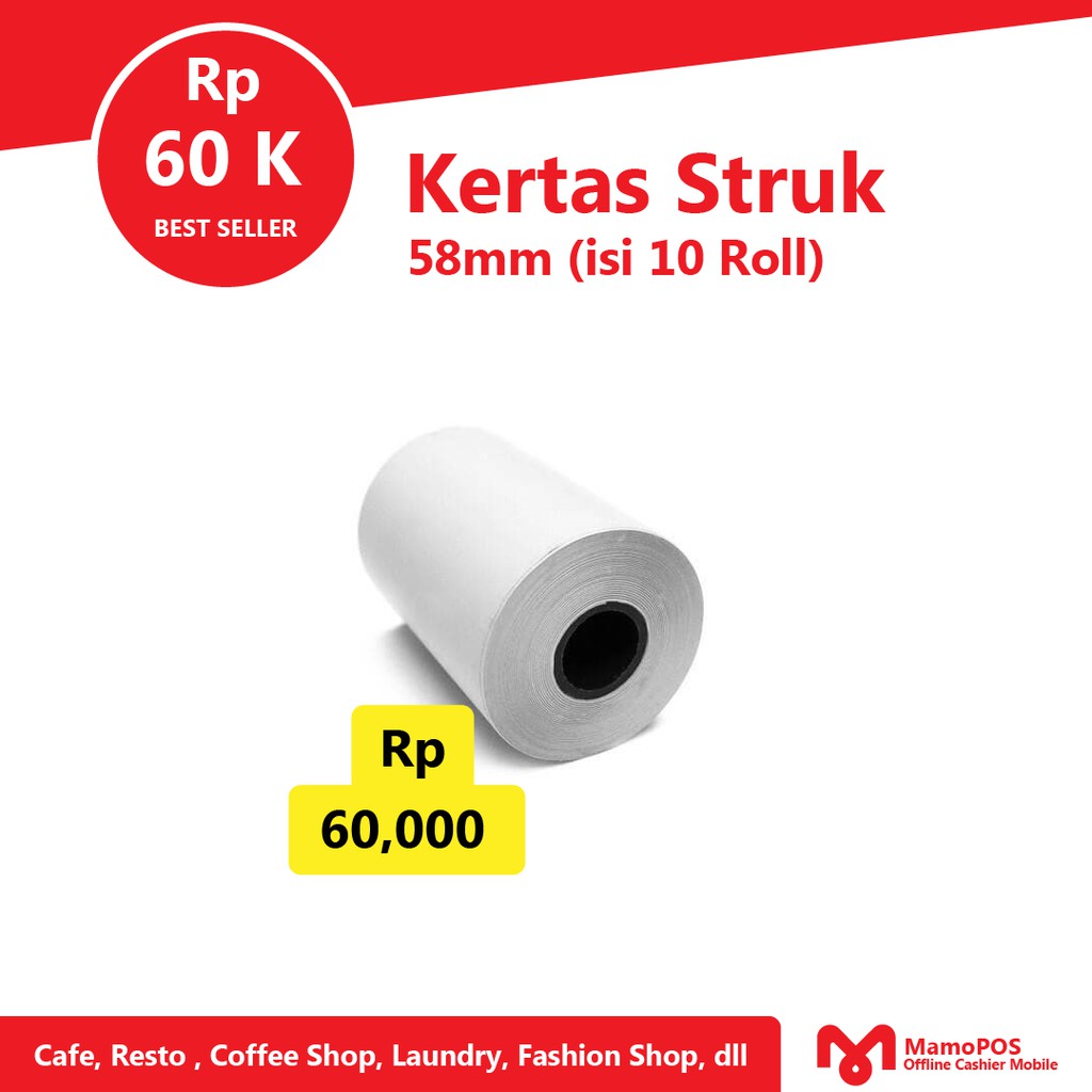 

Kertas Struk Kasir 58mm (isi 10 roll)