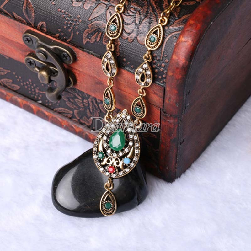 Set Perhiasan Kalung Berlian Imitasi Bentuk Tetesan Air Lapis Emas Gaya Vintage Untuk Wanita