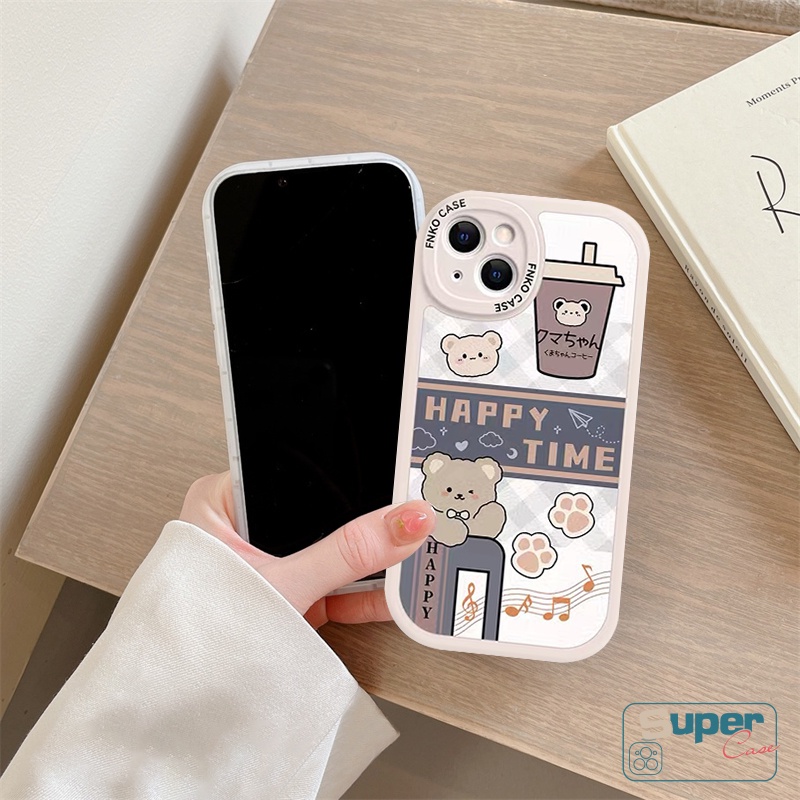 Case OPPO A17 A95 A15 A12 A57 A16 A78 A58 A17K A15s A96 A3S A55 A94 A16K A1K A31 A9 A5 A54 A5S A76 A7 A92 A74 A53 A33 A16E Reno 5F 8T B5 7 6 4 Beruang Kartun Lucu Soft Cover Teh Susu