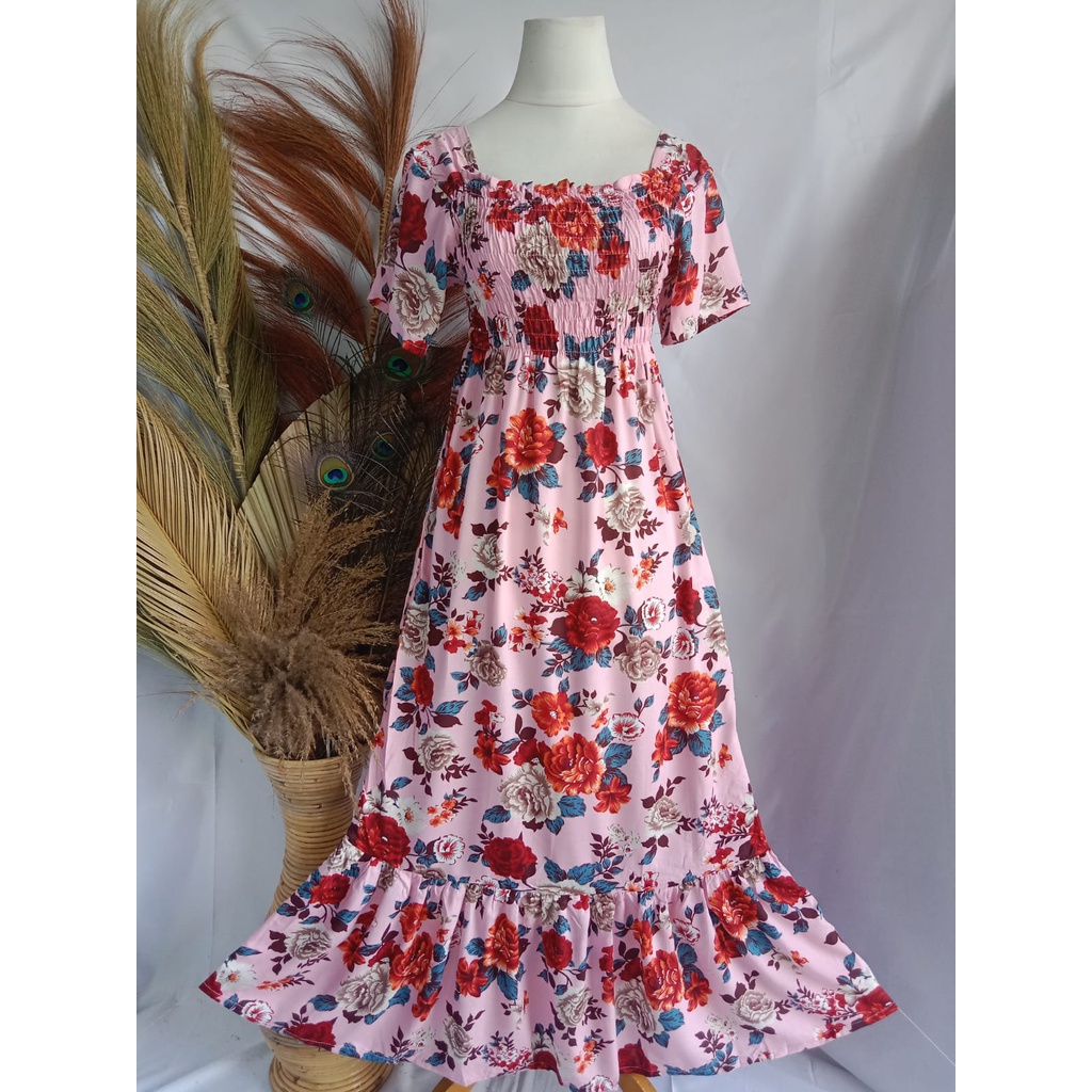 VANESSA REMPEL/ DASTER KERUT DADA REMPEL / DASTER SMOK-MAWAR PINK