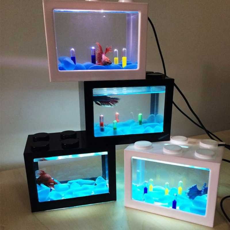 Akuarium Mini Mi-08 Ikan Cupang Akrilik Aquarium Mini Acrylic Lego LED