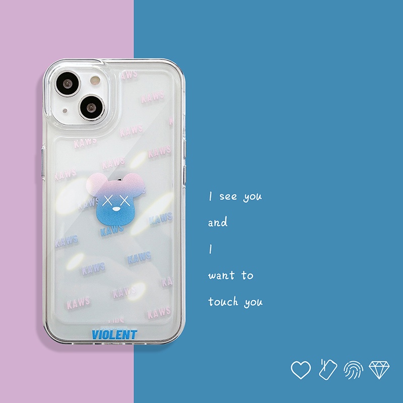 Soft Case Transparan Motif Kaws Untuk Iphone 11 12 13 7p 8p X XS XR Pro Max Plus Pro Max