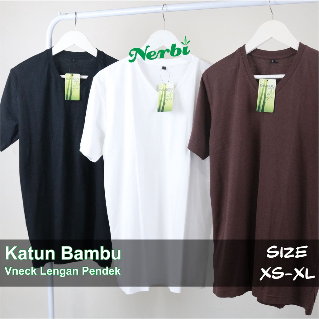 Kaos Polos Katun Bambu V-Neck Pendek Cotton Bamboo