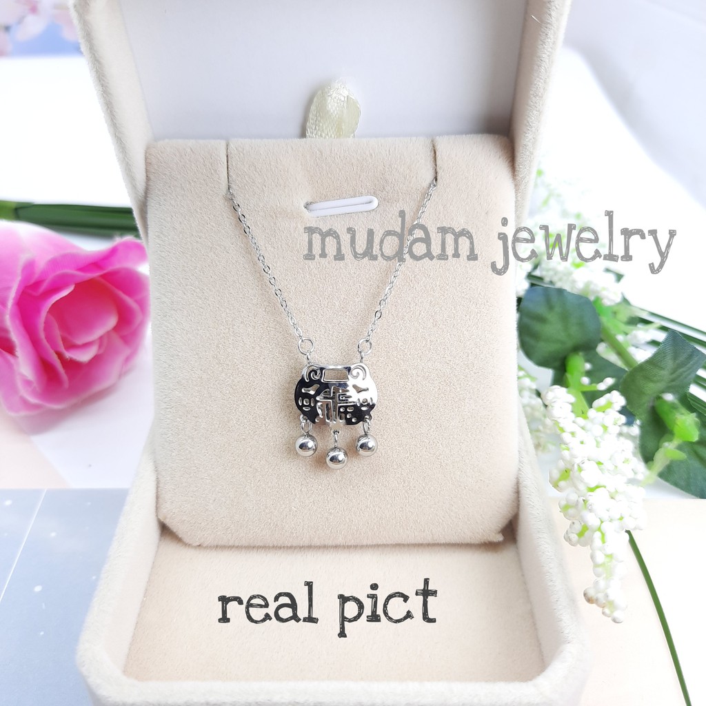 Kalung Titanium Etnis China Umur Panjang Warna Rose Gold dan Silver