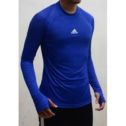 BAJU BOLA / FUTSAL Costum Manset Baselayer Thumbhole Adidas Biru