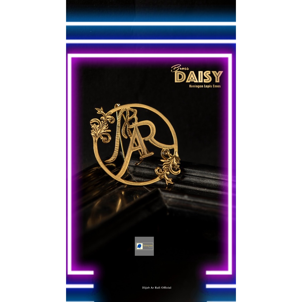 Bross Baju ARRAFI Daisy Hijab Huruf Kuningan Lapis Emas Gold Mewah Kekinian Original
