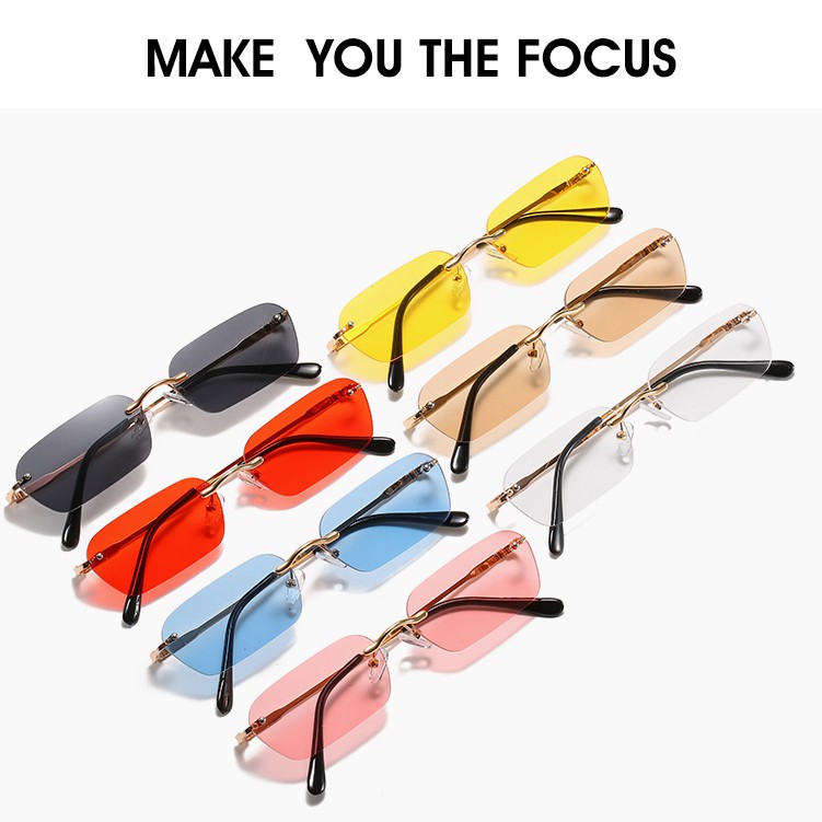 Kacamata Hitam UV400 Rimless Bentuk Persegi Panjang Bahan Metal Gaya Vintage Untuk Pria Dan Wanita