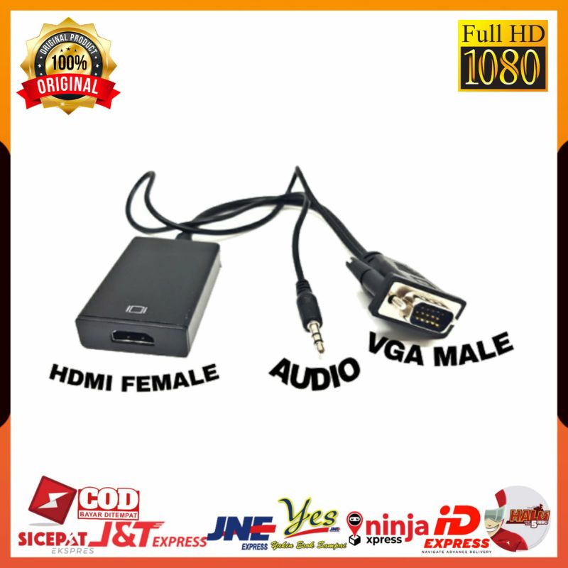 [COD] KABEL CONVERTER KONEKTOR ADAPTER ADAPTOR VGA MALE TO HDMI FEMALE AUDIO / VGA KE HDMI UNTUK LAP