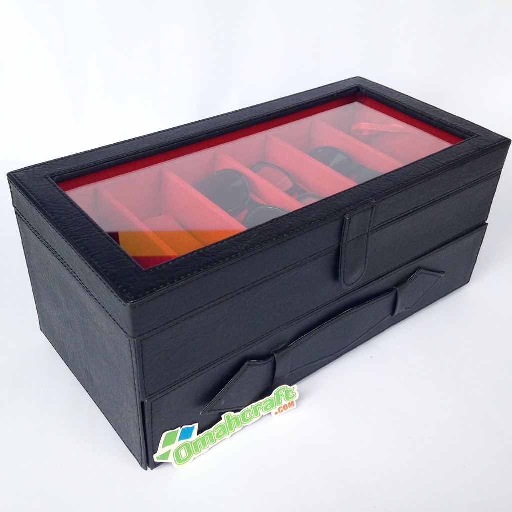 kotak Tempat Kacamata isi 12 HITAM MERAH / Box Kacamata / Glass Box