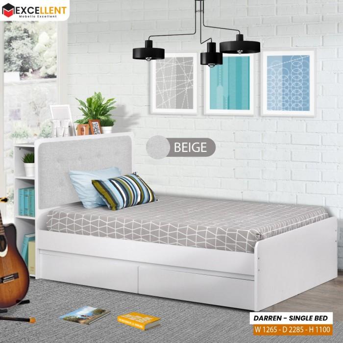 Rangka | Ranjang Kasur Dipan Single Scandinavian White Minimalis Dengan Laci