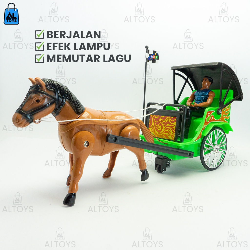 Mainan Kuda Delman Alat Transportasi Tradisional Musik &amp; Lampu