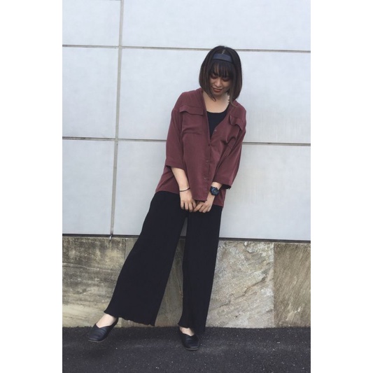 GU/UNQ BLOUSE POCKET - atasan kemeja/blouse wanita-TanpaBelt - brown