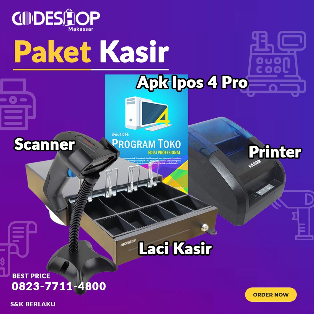 PAKET KASIR PRINTER, LACI, CASHDRAWER, APLIKASI