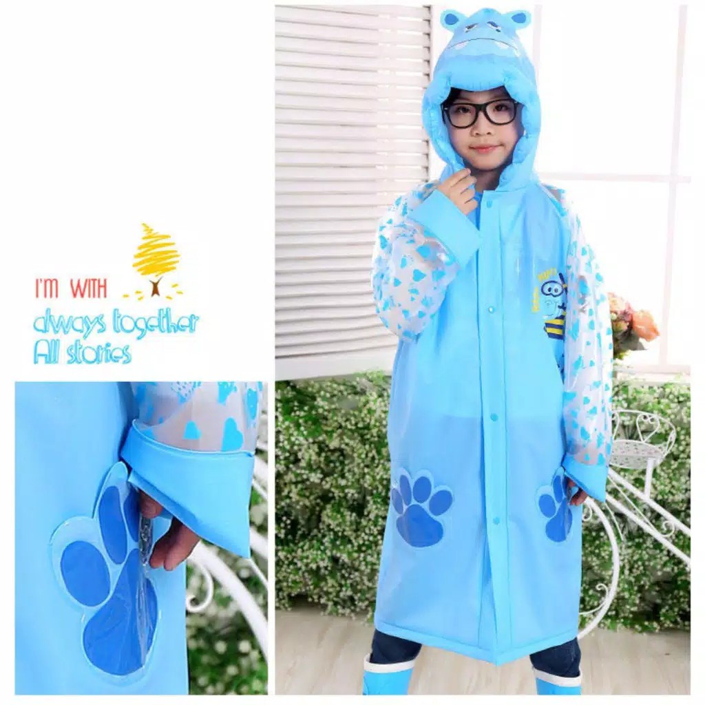 Jas Hujan Anak - Raincoat Mantel Hujan Terusan Anak Motif Karakter Lucu dengan Tas Belakang