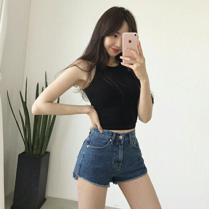 Hl130 Crop Top Tanktop - Hitam, S