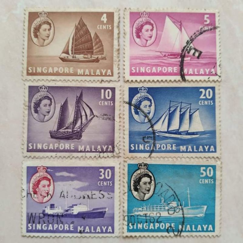 Perangko Kuno Singapore Malaya Set 6 Lembar 2 - 50 Cent