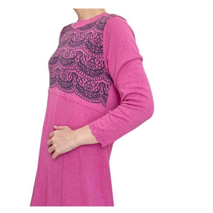 Ameli pink n navy embroidered knit maxi dres