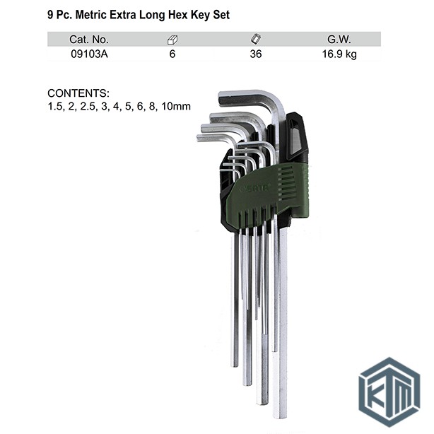 Kunci L Set 9 pcs Extra Long Point 09103A (METRIC) Sata Tools