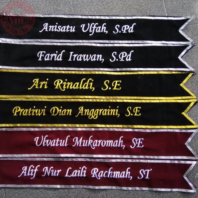 Selempang wisuda bludru pita Glitter, selempang wisuda bordir komputer, selempang wisuda murah Terba
