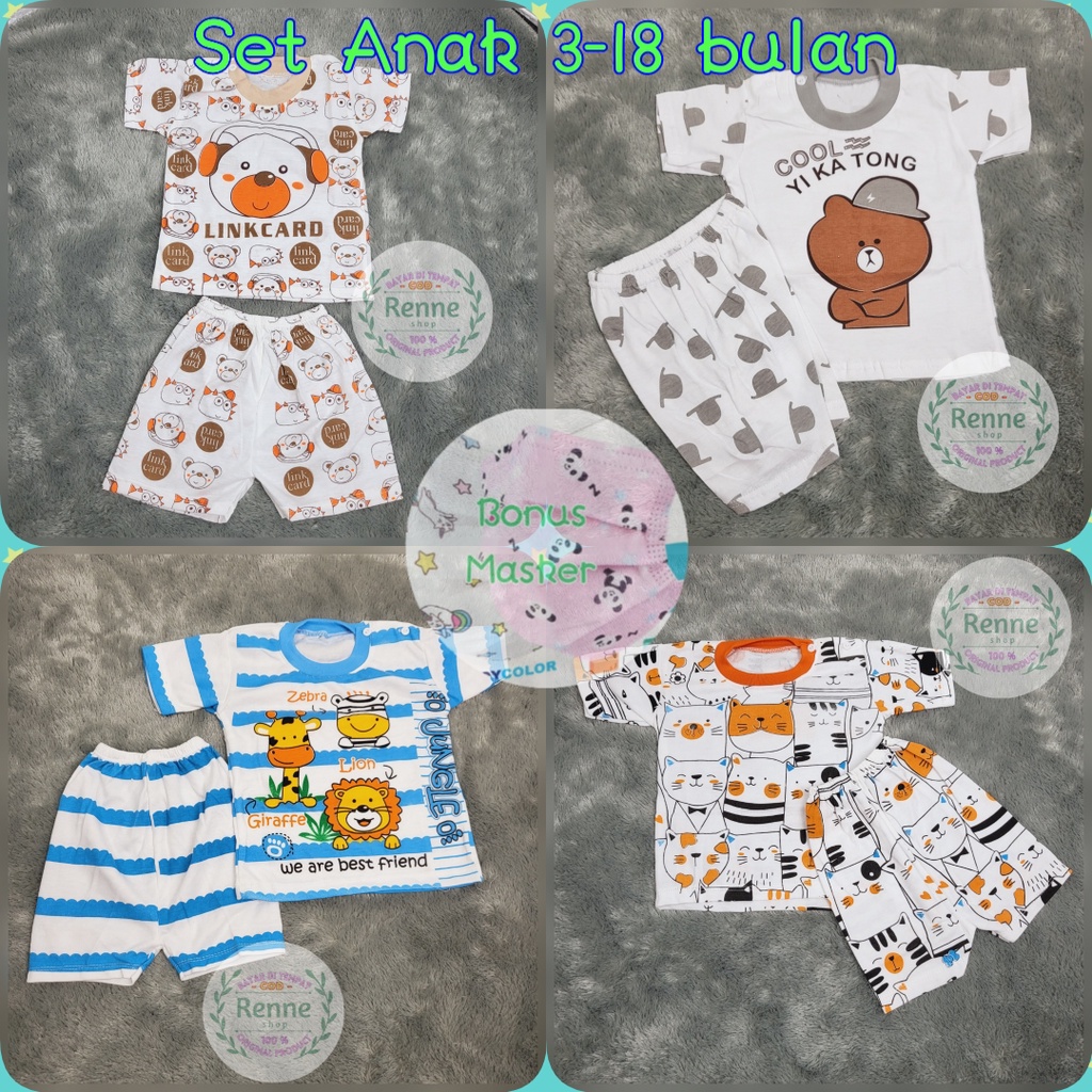 SETELAN BAJU BAYI 3-18 BULAN / PIYAMA ANAK / SETELAN KAOS ANAK / BAJU TIDUR (PENDEK)