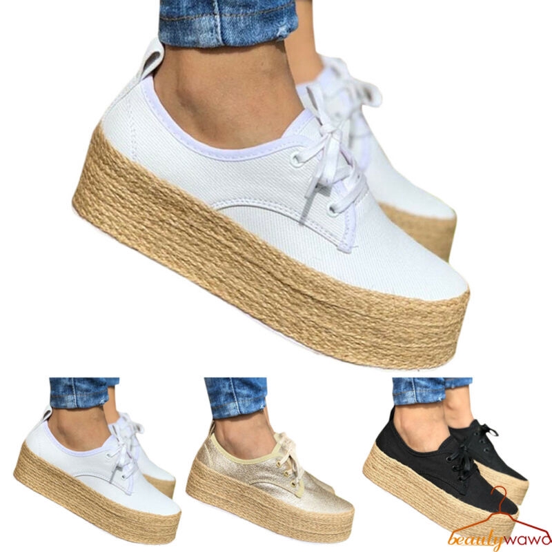 Wa Ladies Womens Lace Up Chunky Thick Sole Boat Shoes Plain