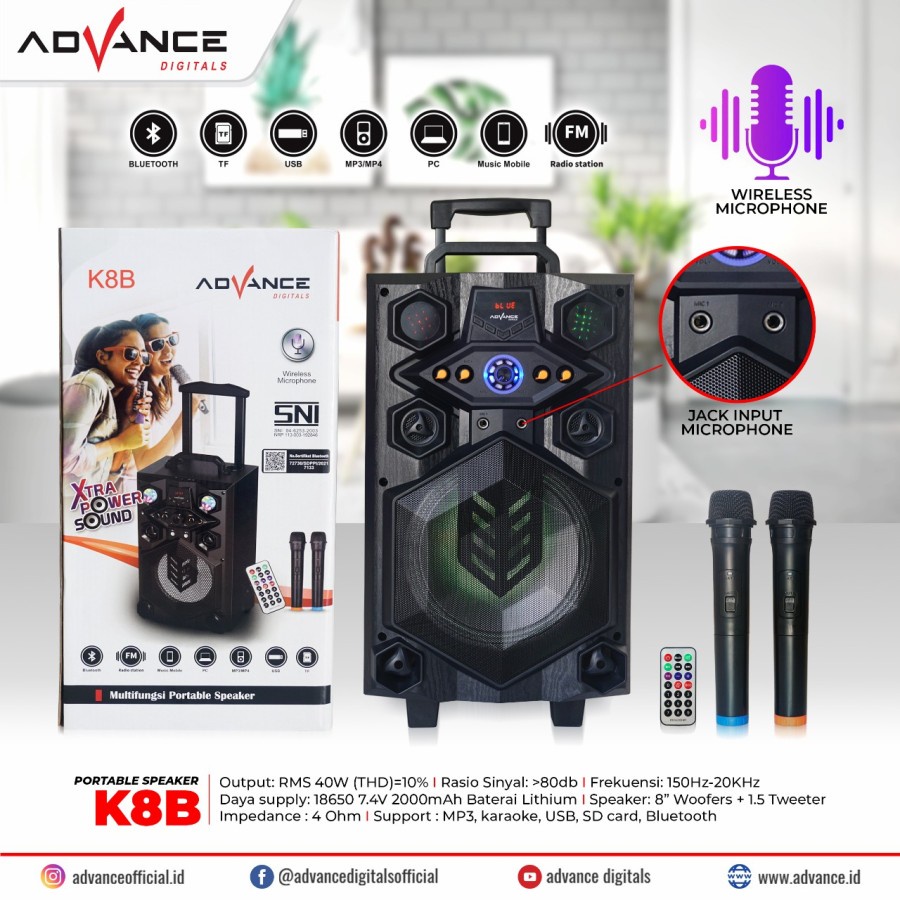 SPEAKER BLUETOOTH ADVANCE K8B SPEAKER PA HI FI PORTABLE SPEAKER MEETING