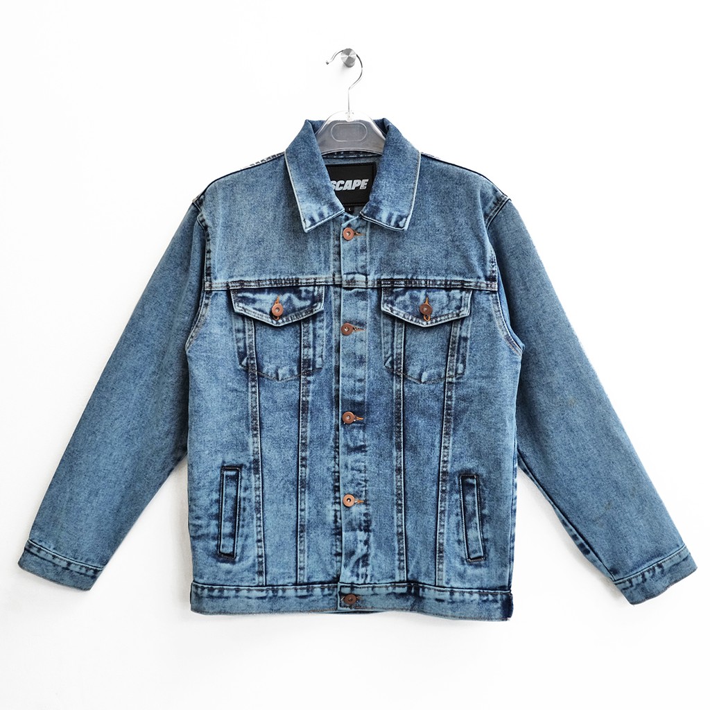 Scape Gear Deluxe Denim Trucker Jacket Jeans Jaket Pria Sand Wash Blue Biru