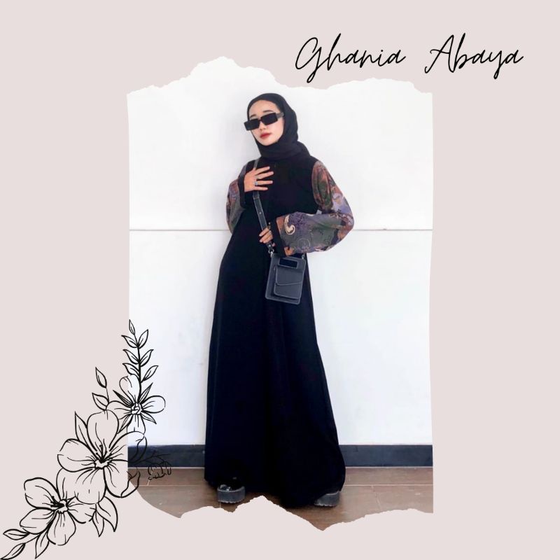 Ghania Abaya Gamis Hitam Simple Elegan Jetblack Arab