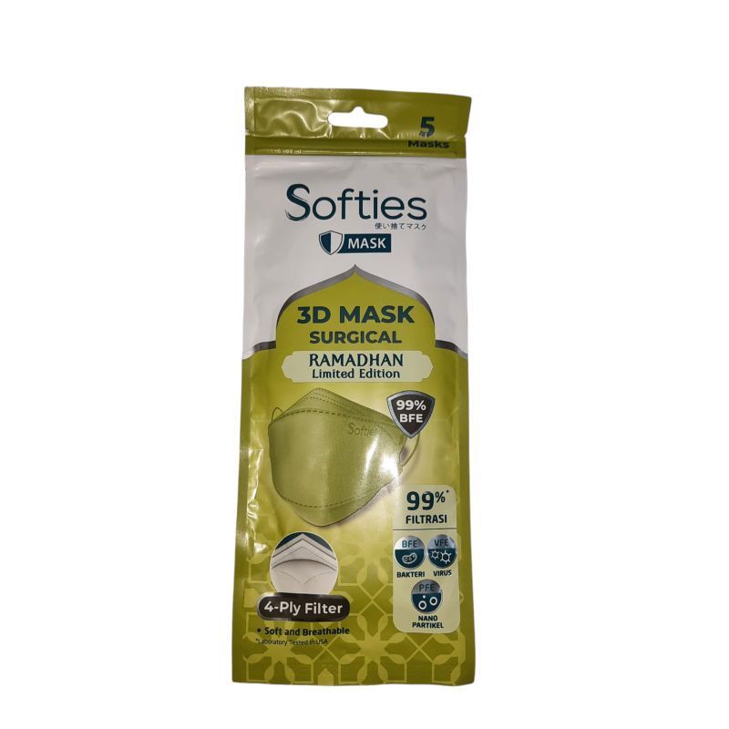 5PCS MASKER KF94 SOFTIES LIMITED EDITION LEBARAN RAMADHAN IDUL FITRI EID MUBARRAK WARNA HIJAU LUMUT 