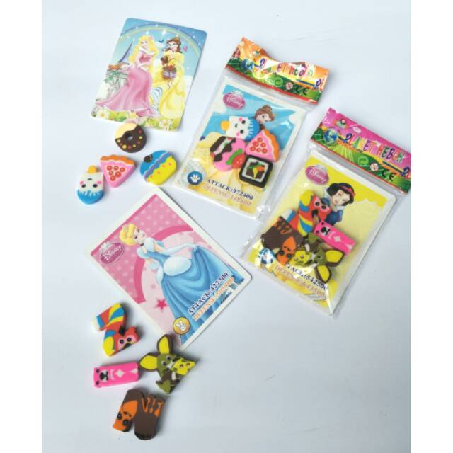 

Penghapus Kue/ Huruf Mini Lucu isi 4pcs+Kartu Princess Hologram lucu Murah Suvenir Goodiebag Ultah