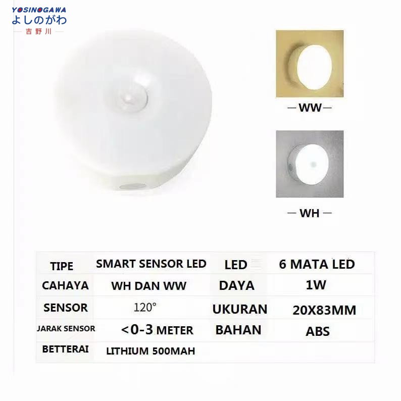 LAMPU TIDUR SENSOR GERAK LED / LAMPU LEMARI/ LAMPU EMERGENCY-yosinogawa