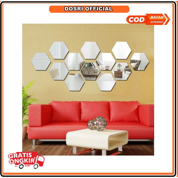 [NEW] CERMIN HEXAGON segienam wall mirror tempelan dinding hiasan dinding makeup