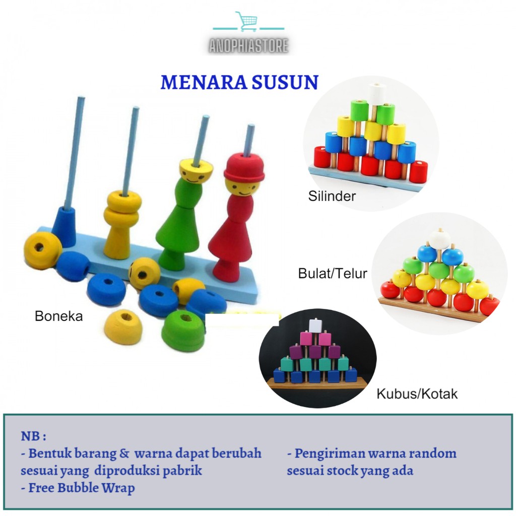 Mainan Kayu Menara Susun Piramida APE TK PAUD Menara Berhitung Menara Badut